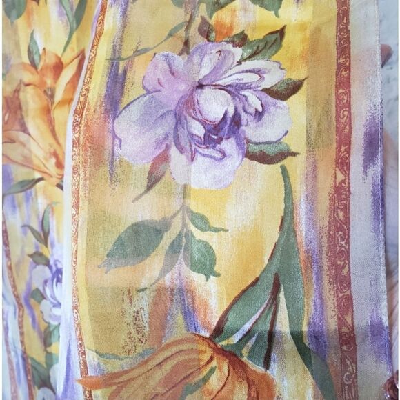 HARVE BENARD Floral Semi-Sheer Scarf Made In Italy Polyester - Picture 5 of 5